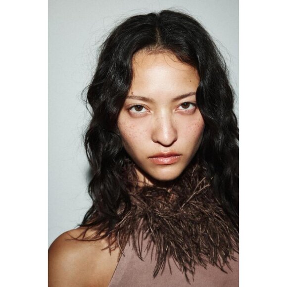 ZARA HALTER DRESS WITH FEATHERS - Picture 4 of 6